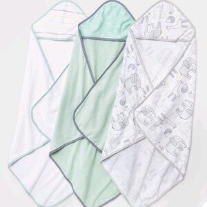 Infant Cloud Island Green/Gray 3-pack Hooded Towel Lightweight Baby Gift New
